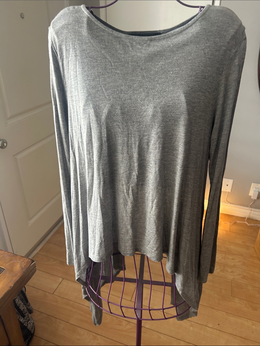 BCBGMaxAzria Gray Long Sleeve Draped Jersey Top